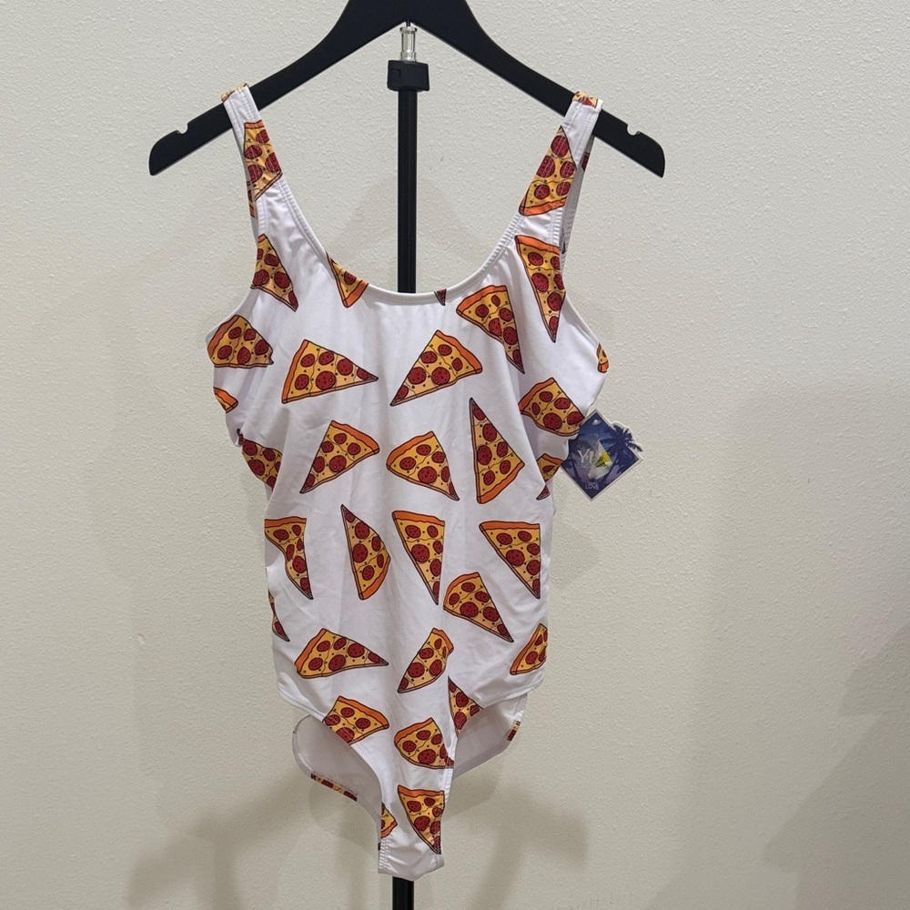 YMI White One-Piece Swimsuit with Pizza Slice Print